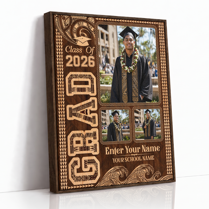 Hawaii Canvas Personalized Polynesian Wood Graduation Photo Collage