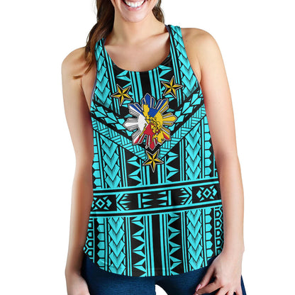 Philippines Women Tank - Filipino Sun And Stars Tribal Tattoo Patterns Style