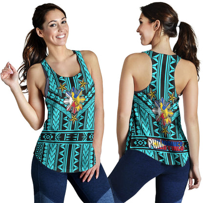 Philippines Women Tank - Filipino Sun And Stars Tribal Tattoo Patterns Style