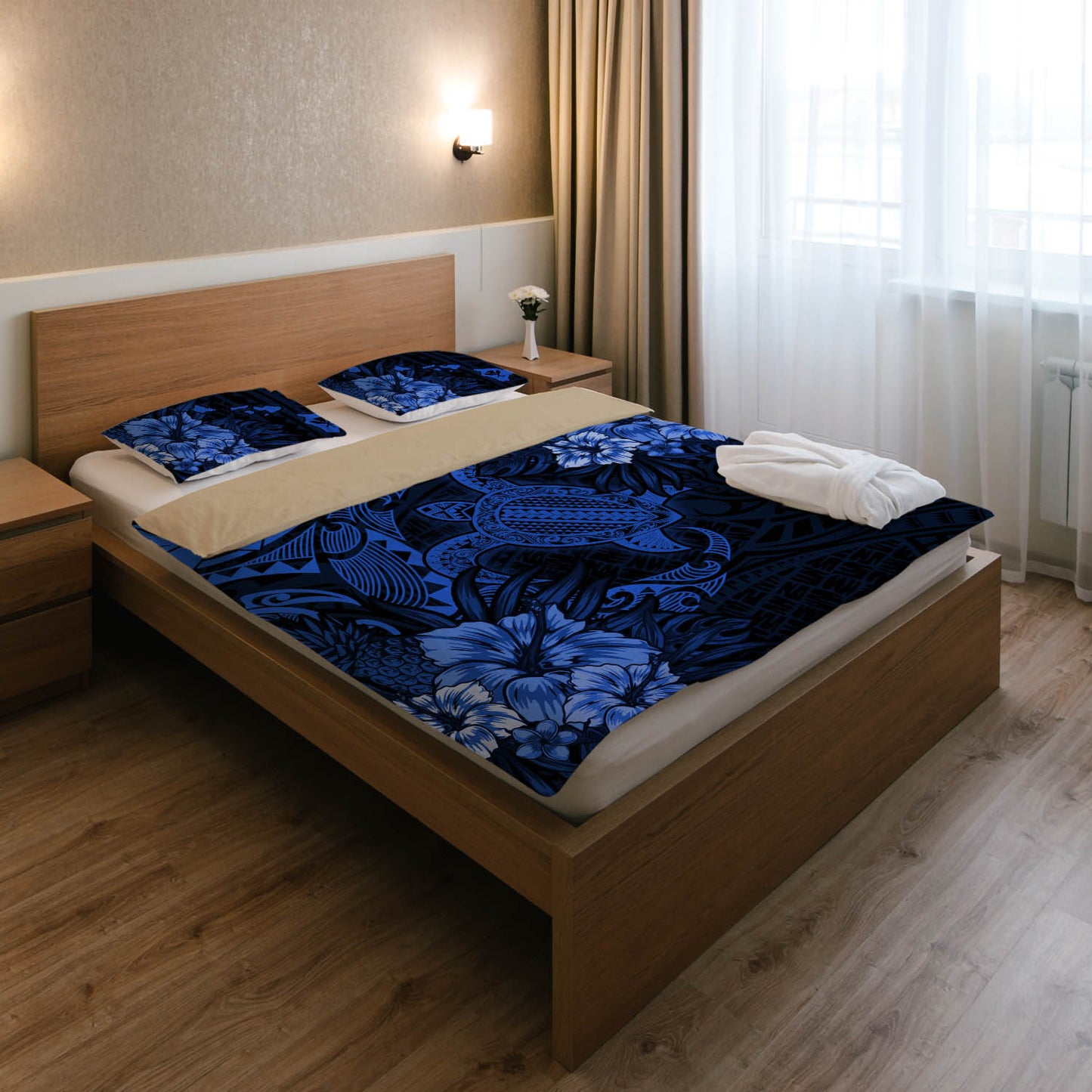 Hawaii Bedding Set - Hawaii Polynesian Turtle Tropical Blue Bedding Set