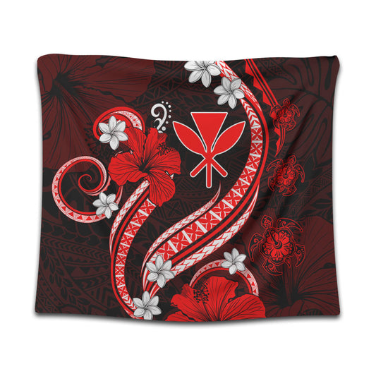 Hawaii Tapestry Kanaka Maoli Hibiscus Turtle Ocean Pacific Red Style