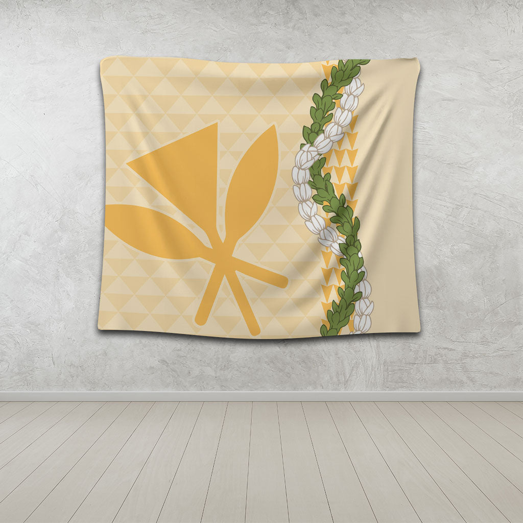Hawaii Tapestry Kanaka Maoli Puakenikeni Maile Flower Lei