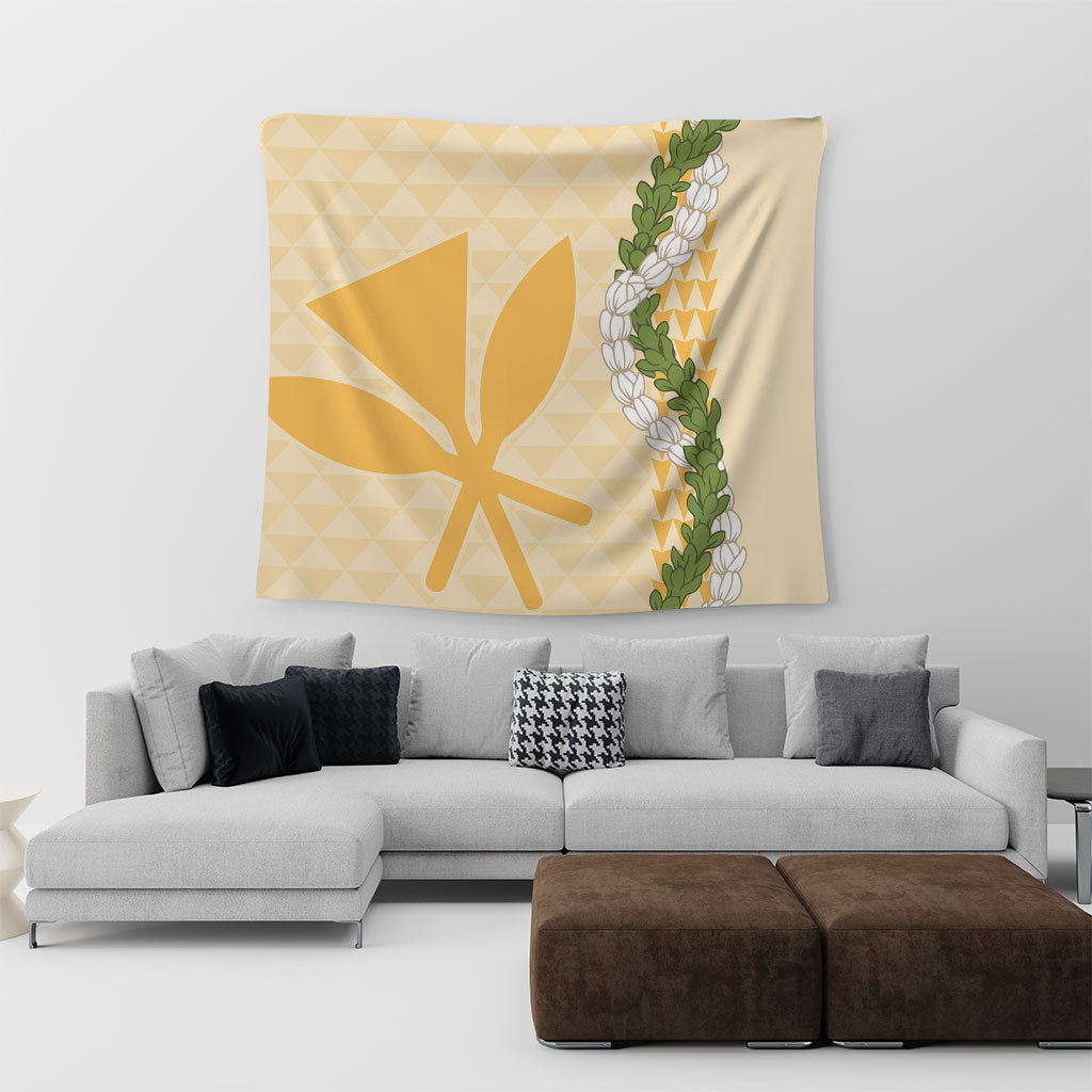 Hawaii Tapestry Kanaka Maoli Puakenikeni Maile Flower Lei