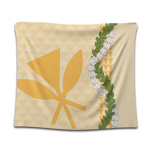 Hawaii Tapestry Kanaka Maoli Puakenikeni Maile Flower Lei