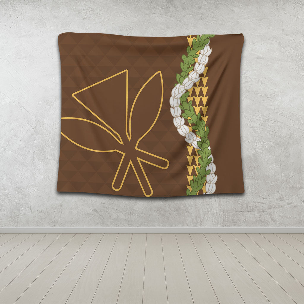 Hawaii Tapestry Kanaka Maoli Puakenikeni Maile Flower Lei