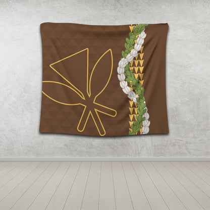 Hawaii Tapestry Kanaka Maoli Puakenikeni Maile Flower Lei
