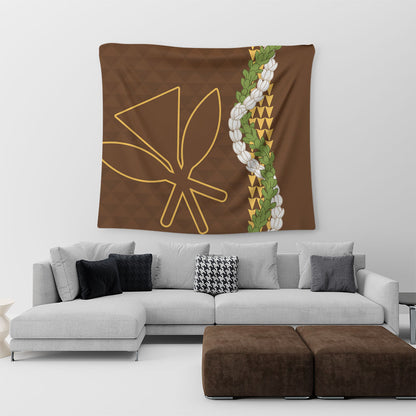 Hawaii Tapestry Kanaka Maoli Puakenikeni Maile Flower Lei