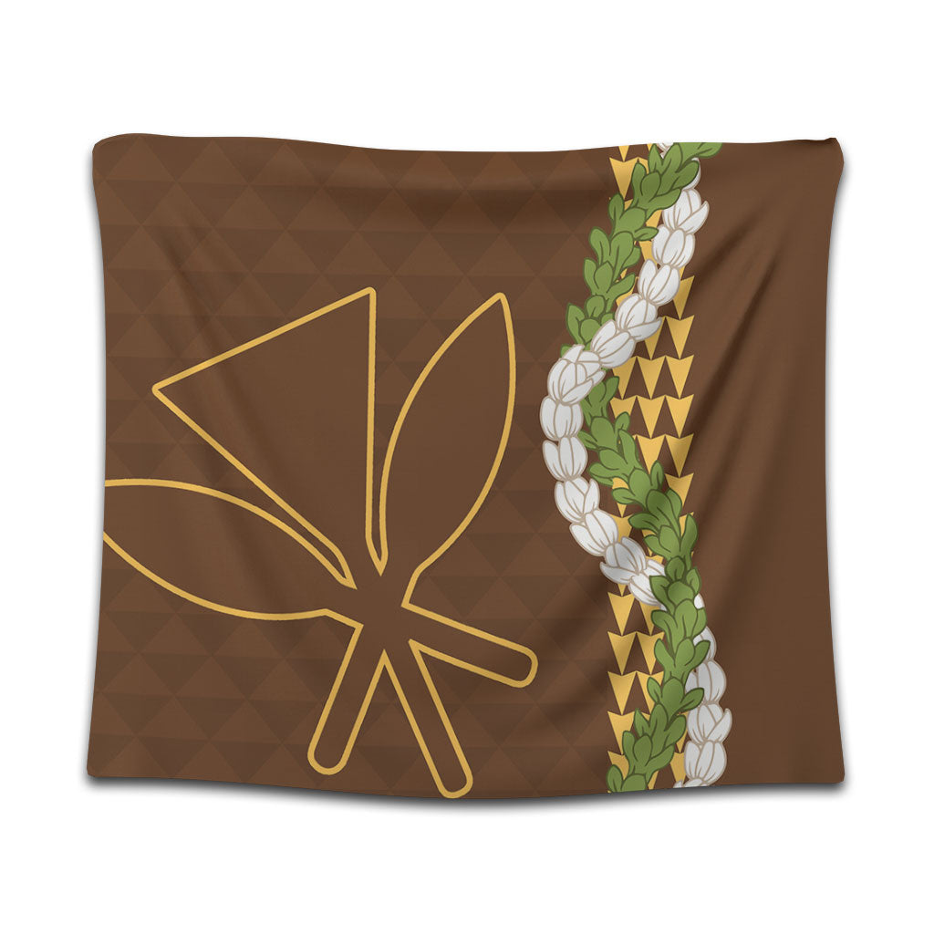 Hawaii Tapestry Kanaka Maoli Puakenikeni Maile Flower Lei