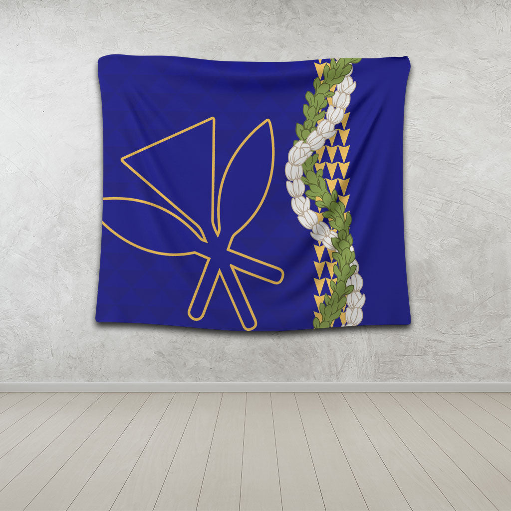 Hawaii Tapestry Kanaka Maoli Puakenikeni Maile Flower Lei