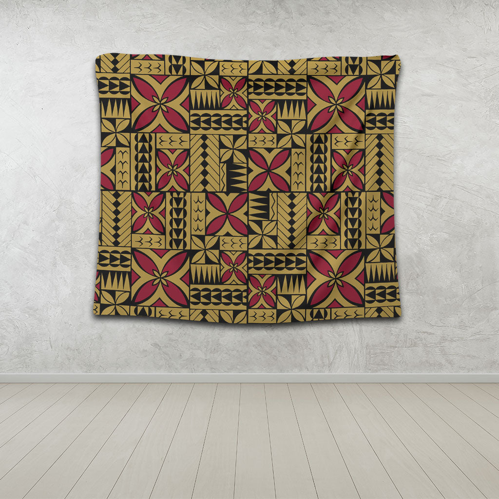 Samoa Tapestry Siapo Design Tribal Pattern Yellow
