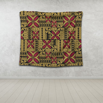 Samoa Tapestry Siapo Design Tribal Pattern Yellow