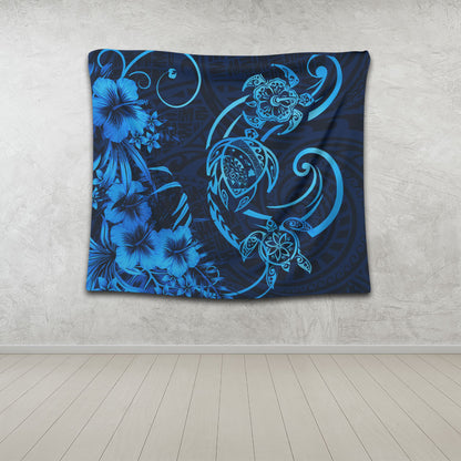 Hawaii Tapestry Hibiscus Flower And Map On The Back Turtle