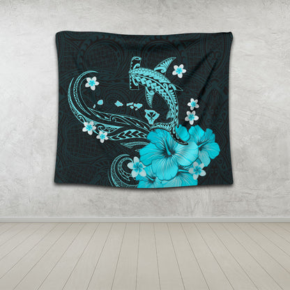 Hawaii Tapestry Kanaka Map And Shark Tribal Tattoo Turquoise