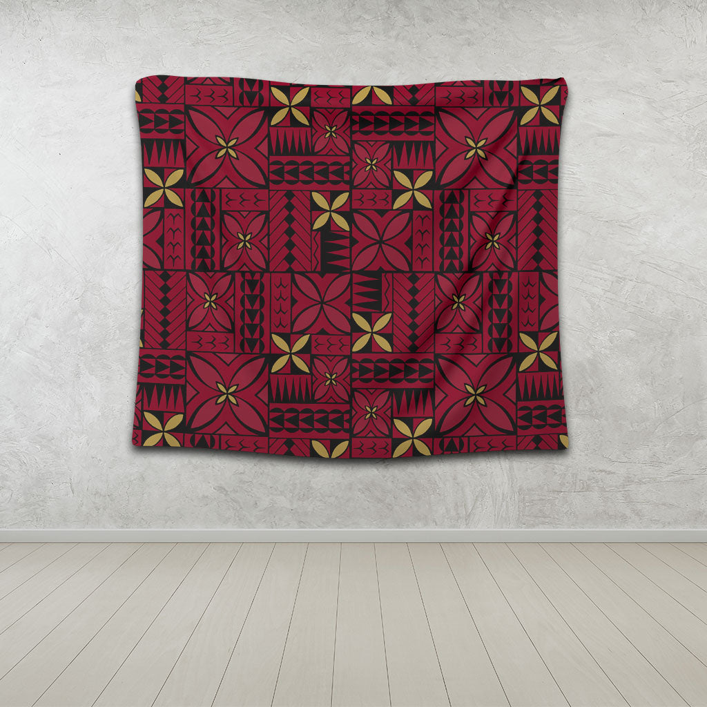 Samoa Tapestry Siapo Design Tribal Pattern Red
