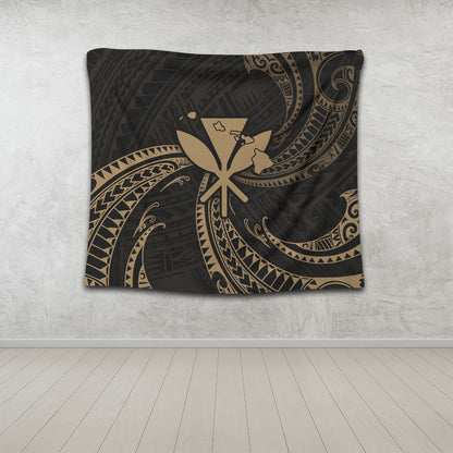 Hawaii Tapestry Kanaka Map Tribal Wave