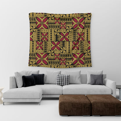 Samoa Tapestry Siapo Design Tribal Pattern Yellow