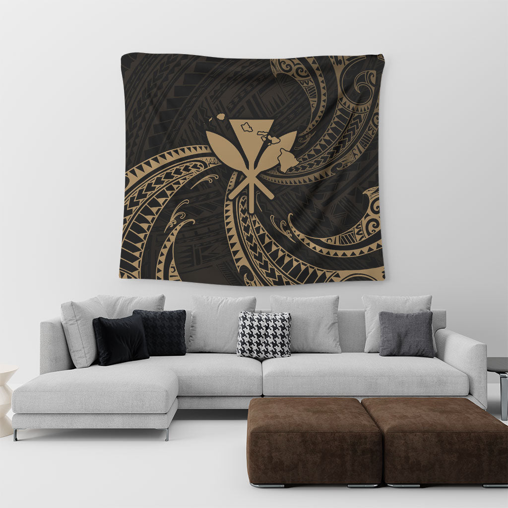 Hawaii Tapestry Kanaka Map Tribal Wave