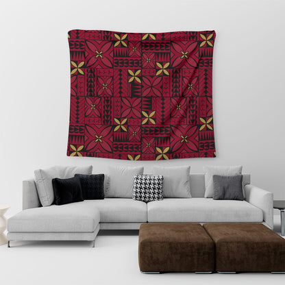 Samoa Tapestry Siapo Design Tribal Pattern Red