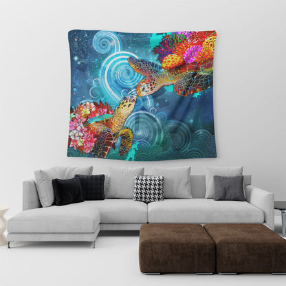 Hawaii Tapestry Turtle Kiss Ocean Galaxy