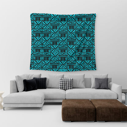 Samoa Tapestry Design Stretch Print Fabric Turquoise
