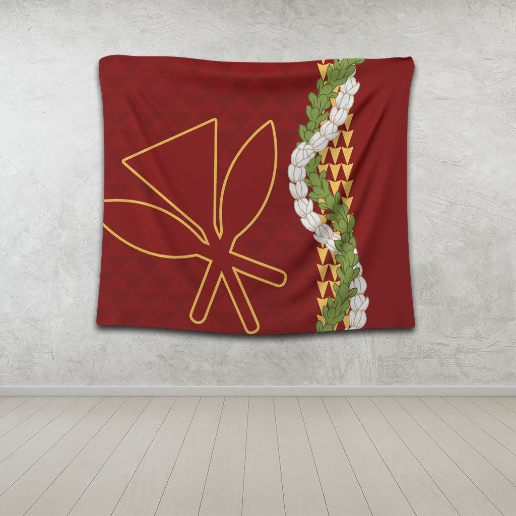 Hawaii Tapestry Kanaka Maoli Puakenikeni Maile Flower Lei