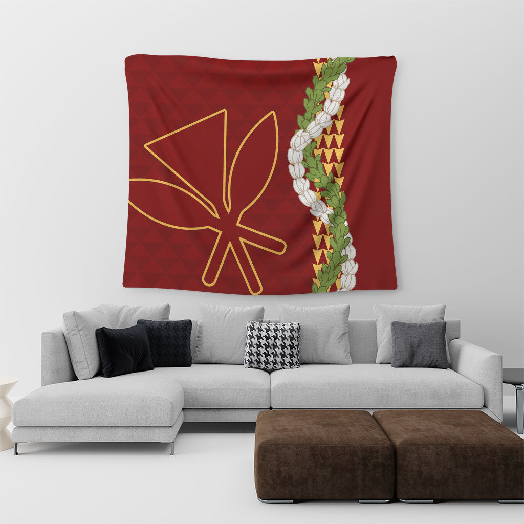 Hawaii Tapestry Kanaka Maoli Puakenikeni Maile Flower Lei