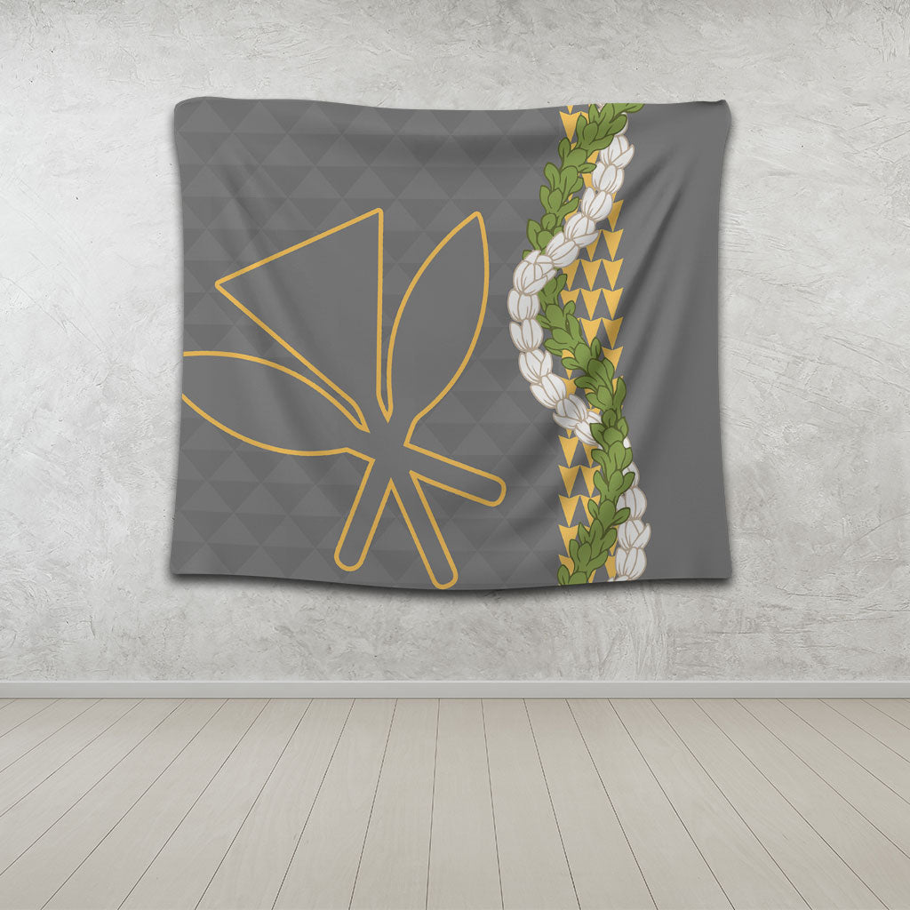 Hawaii Tapestry Kanaka Maoli Puakenikeni Maile Flower Lei