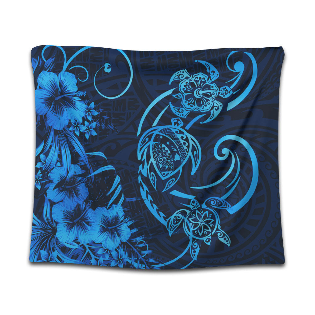 Hawaii Tapestry Hibiscus Flower And Map On The Back Turtle