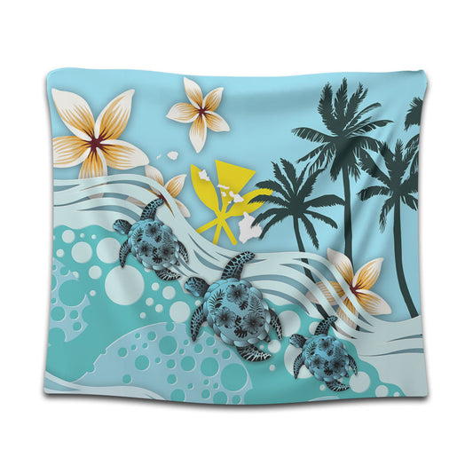 Hawaii Tapestry Kanaka Maoli Turte Blue Hibiscus