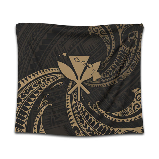 Hawaii Tapestry Kanaka Map Tribal Wave