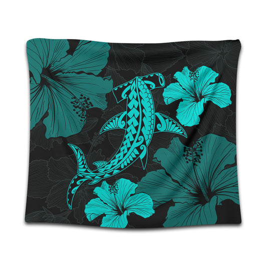 Hawaii Tapestry Hammerhead Shark Hibiscus Flower