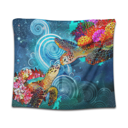 Hawaii Tapestry Turtle Kiss Ocean Galaxy