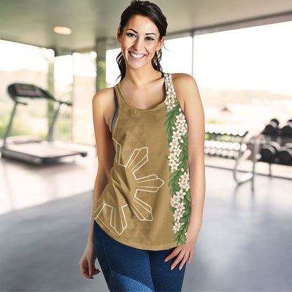 Philippines Filipinos Women Tank Sampaguita Flower Sun Pattern Island Style