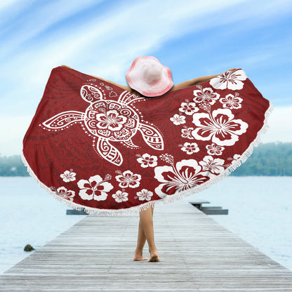 Hawaii Beach Blanket Tribal Hibiscus Flower Graphic Turtle Tatoo