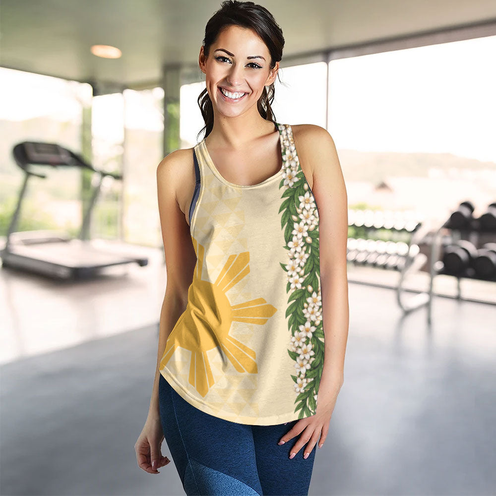 Philippines Filipinos Women Tank Sampaguita Flower Sun Pattern Island Style