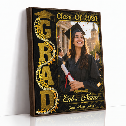 Hawaii Canvas Personalized Black Gold Polynesian Graduation Photo