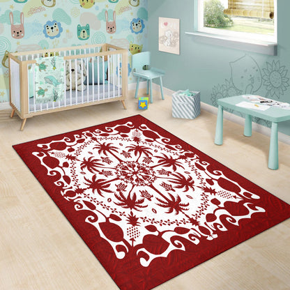 Hawaii Area Rug Red Hawaii Pattern Palm Trees and Turtles Polynesian
