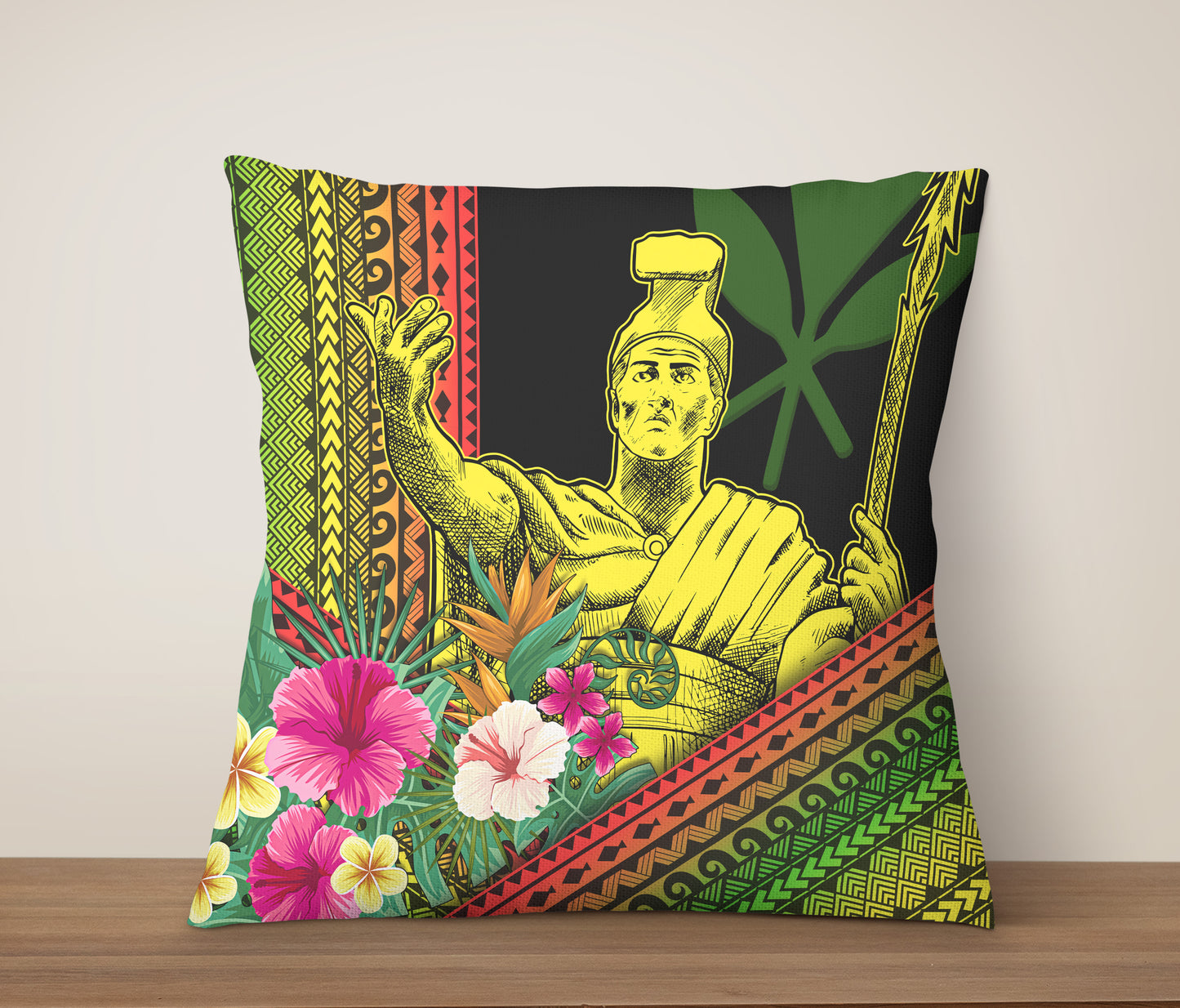 Hawaii Pillow Cover King Kamekameha Kanaka Maoli Polynesian Pattern