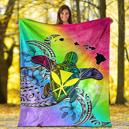 Hawaii Premium Blanket Hawaii Map And Turtle Tribal Patterns