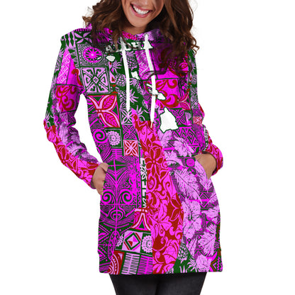 Hawaii Hoodie Dress Hawaiian style tapa fabric patchwork abstract vintage with Hawaii map