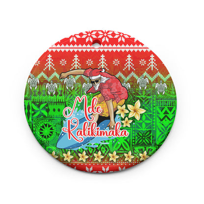 Hawaii Ceramic Ornament Santa Surfing Mele Kalikimaka Style