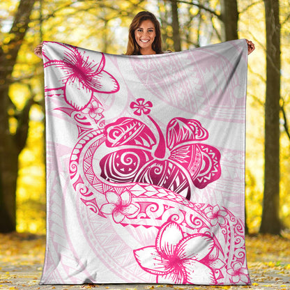 Hawaii Premium Blanket Pink Hibiscus And Plumeria Flowers Polynesian Decor