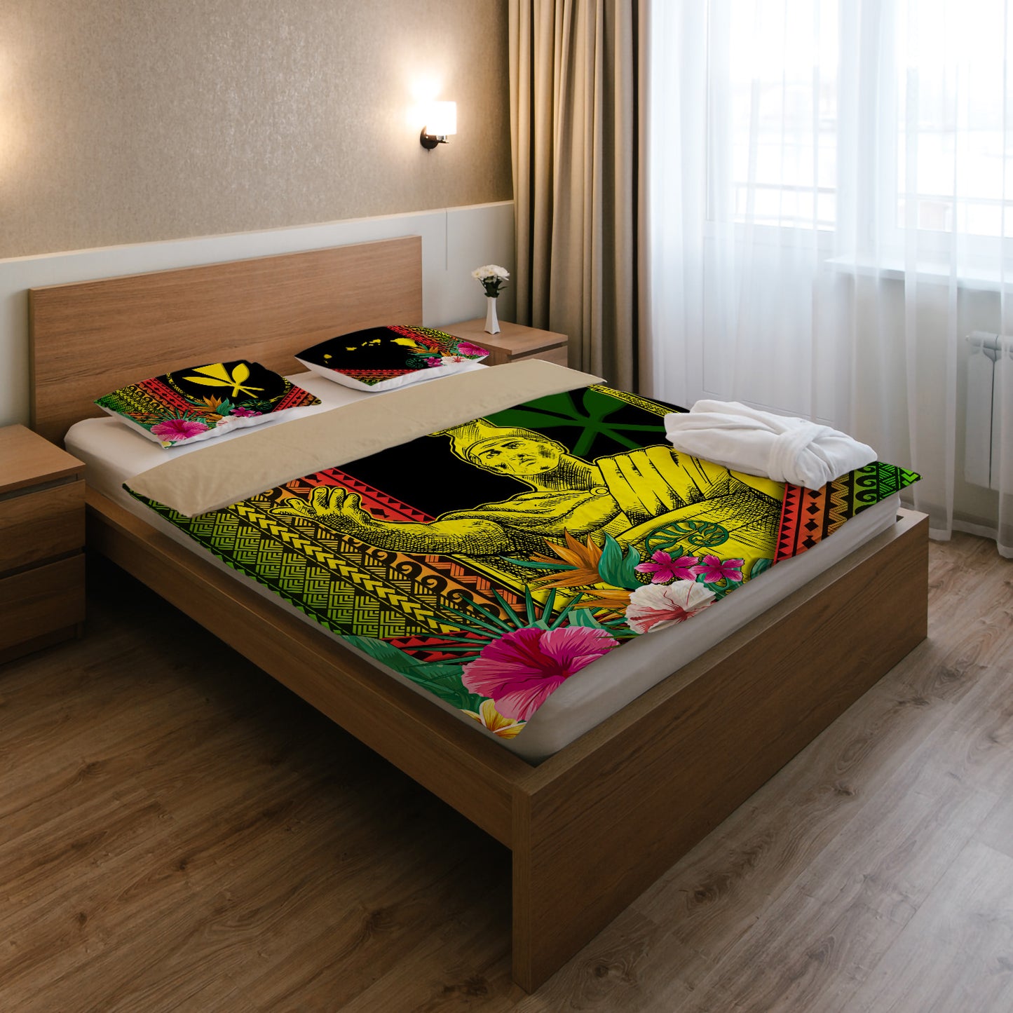 Hawaii Bedding Set King Kamekameha Kanaka Maoli Polynesian Pattern