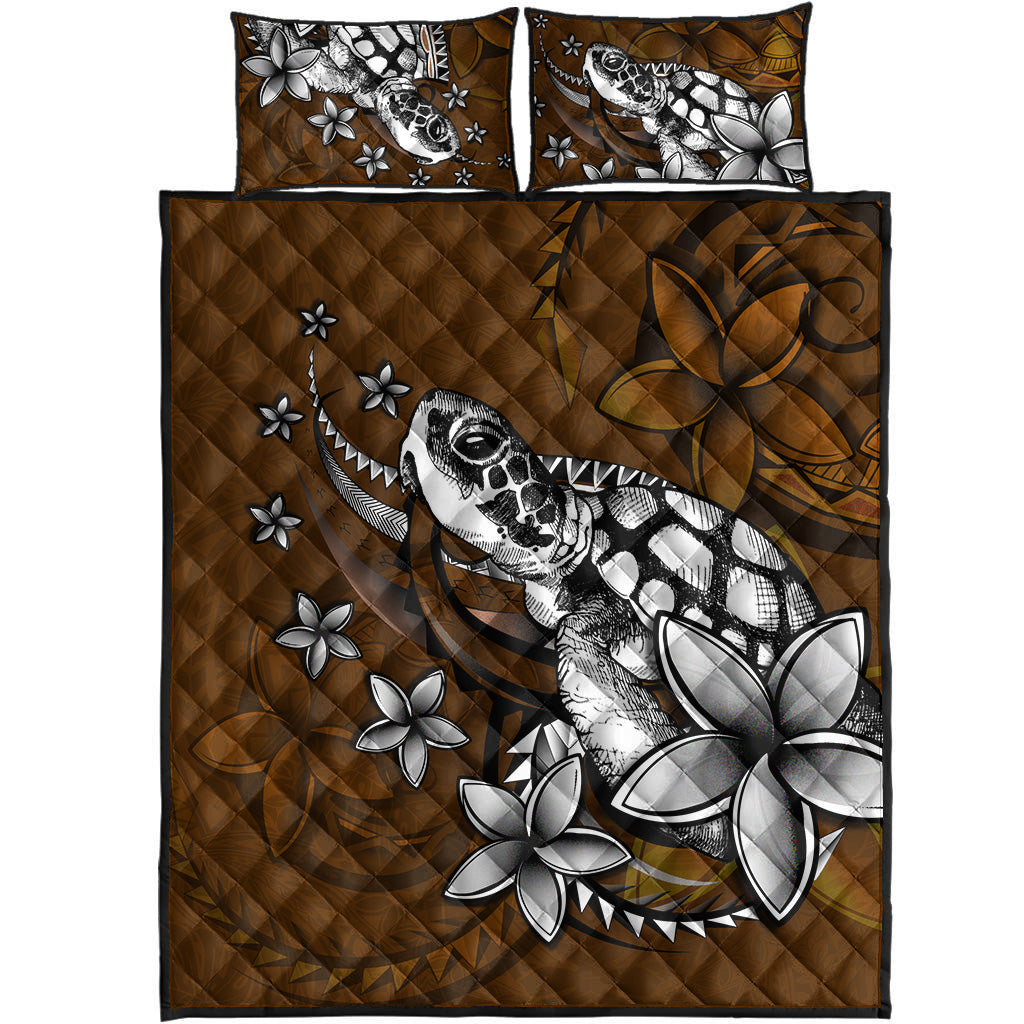 Hawaii Quilt Bed Set Sea Turtle With Plumeria Polynesian Patterns Retro Style