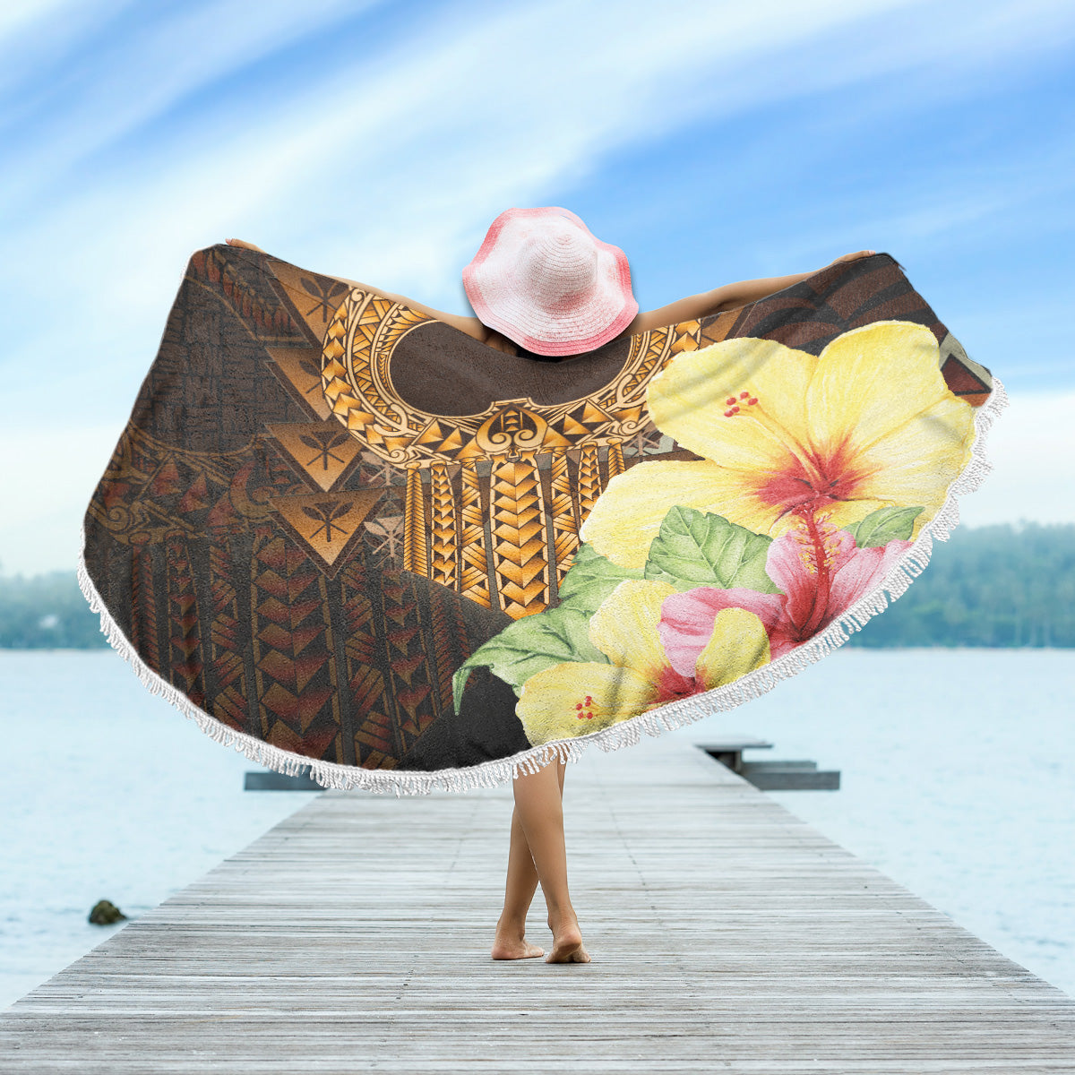 Hawaii Beach Blanket Ikaika Hawaiian With Hibiscus Flowers Retro Style