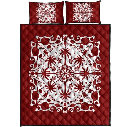 Hawaii Quilt Bed Set Red Hawaii Pattern Palm Trees and Turtles Polynesian