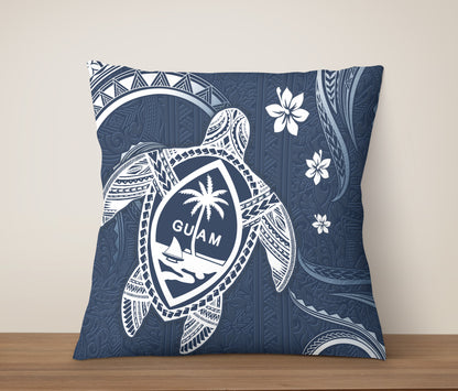 Guam Pillow Cover Turtle Polynesian Pattern Blue Ver