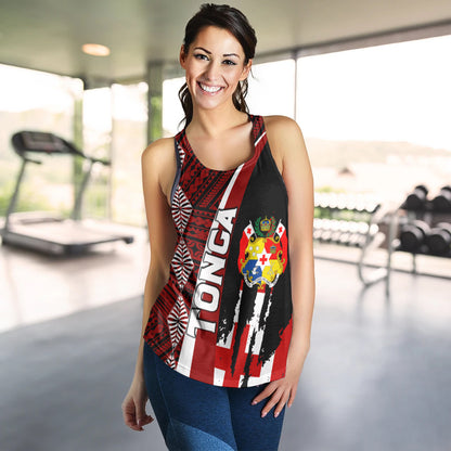 Tonga Women Racerback Tank - Coat Of Arms Tapa Tonga Patterns
