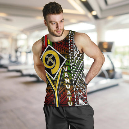 Vanuatu Men Tank Top - Vanuatu Independence Anniversary Flag Style Polynesian Patterns