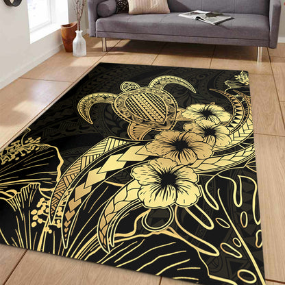 Hawaii Area Rug Tribal Polynesia Floral Gold Art